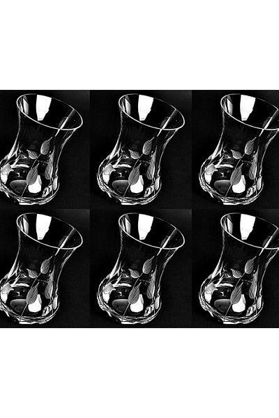 DECOSTYLE Leaf Custom Made Cut Crystal Decoration Slim Tea Glass (6 Pieces)