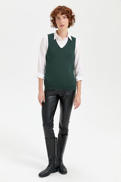 Desen Triko Green V-neck Seamless Women's Sweater