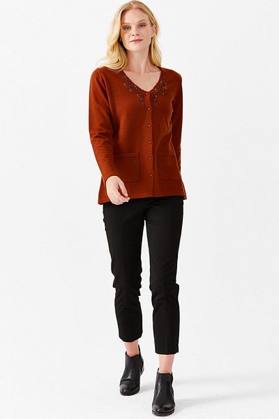 Desen Triko Women's V-Neck Embroidered Buttoned Thin Cardigan A.taba