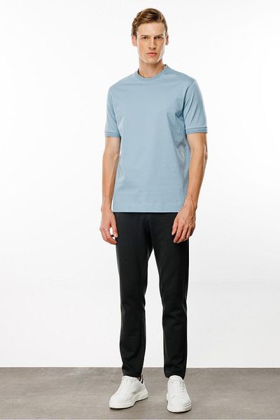 Desen Triko Μπλε Basic Βαμβακερό Ανδρικό T-shirt - O-Neck