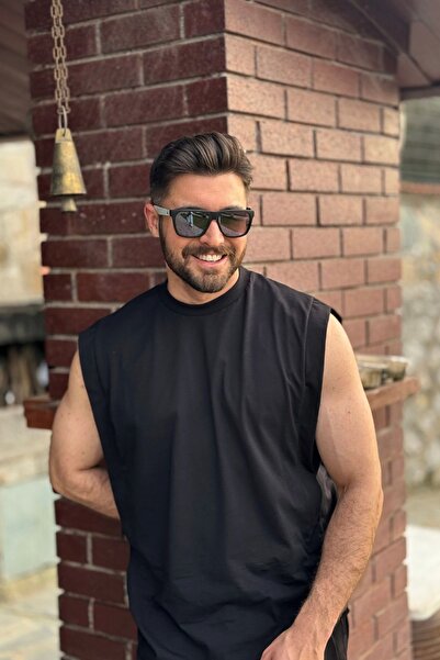 GUARAZ Men's Black Basketball Zero Sleeve Crew Neck Oversize Sleeveless Kejil T-shirt