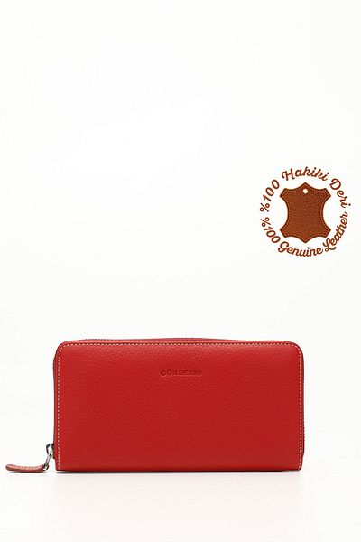 GÖNDERİ(R) Women's Red to Anthracite Horizontal Genuine Leather Wallet