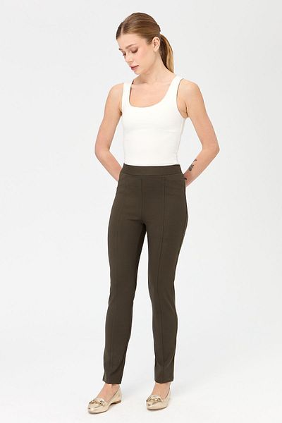 Desen Triko Pantaloni cu jambiere cu nervuri de damă kaki