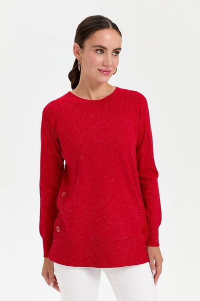 Desen Triko Red Glitter Seamless Blouse - Null Collar, Buttoned Sides