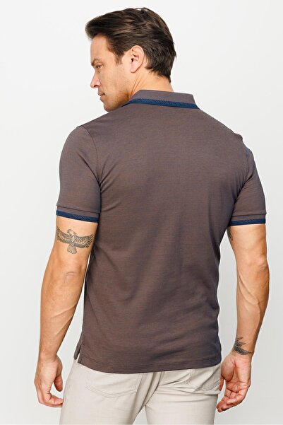 Desen Triko Ανδρικό μπλουζάκι με γιακά πόλο και πλεκτό μανίκι με τσέπη καφέ