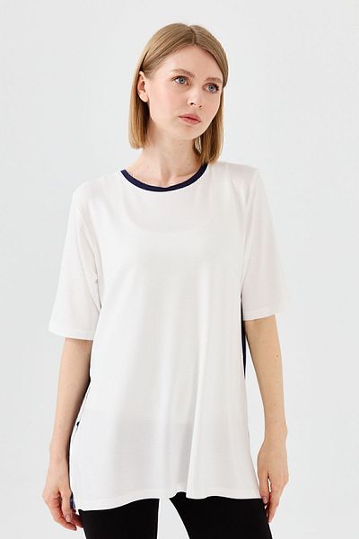 Desen Triko Tricou damă cu decolteu rotund din bumbac pieptănat Bone