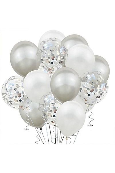 Partioutlet White Silver Confetti Balloon