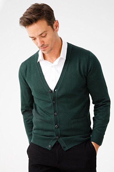 Desen Triko Ανδρικό πλεκτό πουλόβερ με λεπτή κορδέλα με κουμπιά μπροστά με λαιμόκοψη σε σχήμα V Nefti