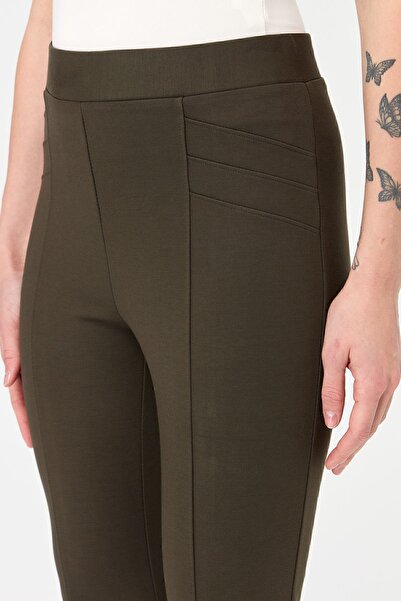 Desen Triko Women's Ribbed Leggings Trousers Khaki