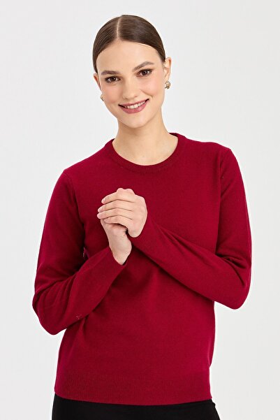 Desen Triko Kadın Sıfır Yaka Yün Kazak Vişne