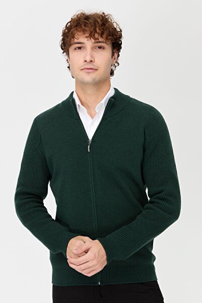 Desen Triko Men's Judge Collar Knitwear Wool Jacket Green