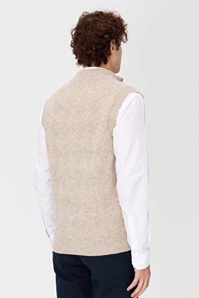 Desen Triko Ανδρικό μάλλινο γιλέκο με όρθιο γιακά με διαμάντι - Βεζ