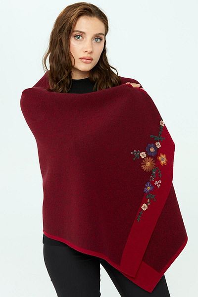Desen Triko Tricotaj de damă cu broderie florală șal V.roșeață