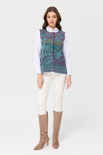 Desen Triko Women's Crew Neck Ivy Patterned Wool Vest M.Green