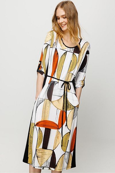Desen Triko Rochie de damă cu decolteu în dungi, din bumbac pieptănat, cu modele colorate, neagră