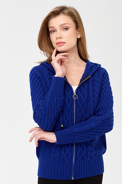 Desen Triko Cardigan din lână împletită cu glugă pentru femei KS Blue