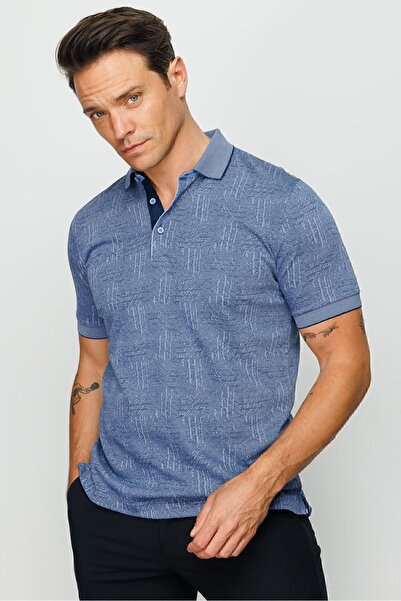 Desen Triko Ανδρικό μπλουζάκι με κοντό μανίκι με γιακά πόλο ζακάρ Navy Blue