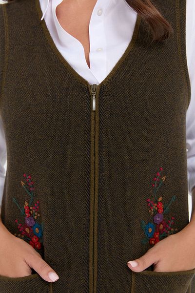 Desen Triko A.green Women's Wool Vest - V-neck, Embroidery Embroidery and Pocket Top