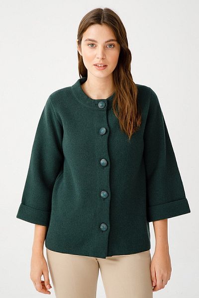 Desen Triko Palton de damă cu guler înalt, verde