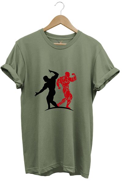WİDİ Fitness Sportsman Printed - 100% βαμβακερό μπλουζάκι με κανονική εφαρμογή Crew Neck Premium