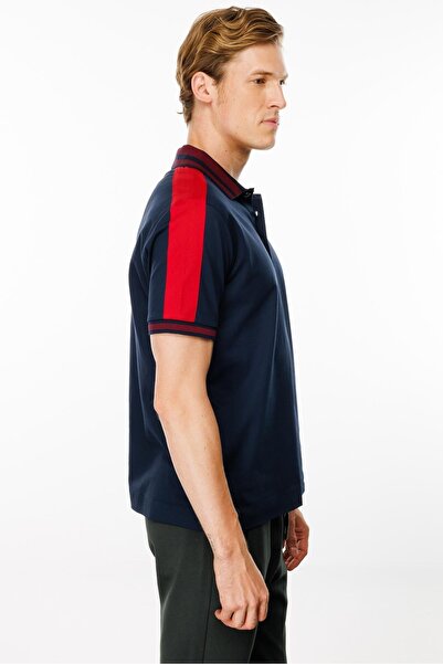 Desen Triko Ανδρικό μπλουζάκι Navy Blue - Polo λαιμόκοψη και ρίγες ώμου