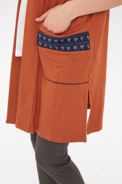 Desen Triko Women's Long Combed Cotton Vest Brown