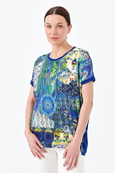 Desen Triko Γυναικείο μπλουζάκι με λαιμόκοψη μπροστά με χτενισμένο βαμβακερό σχέδιο Saks