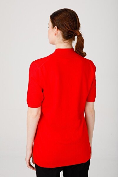 Desen Triko Women's Lycra Short Sleeve Half Fisherman Blouse Coral