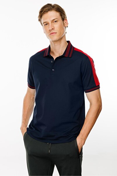 Desen Triko Ανδρικό μπλουζάκι Navy Blue - Polo λαιμόκοψη και ρίγες ώμου