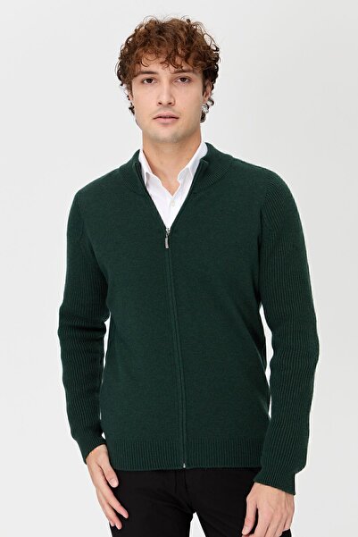 Desen Triko Men's Judge Collar Knitwear Wool Jacket Green