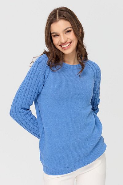 Desen Triko Pulover de lână tricotat pentru damă, cu mânecă și gât, O.Blue