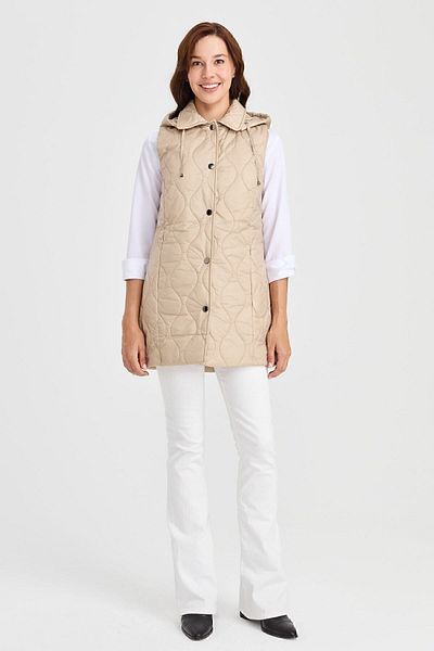 Desen Triko Women's Hooded Quilted Vest Beige