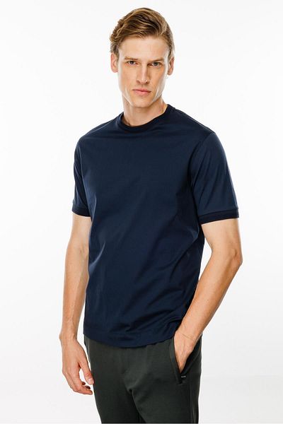 Desen Triko Ανδρικό μπλουζάκι με λαιμόκοψη μπλε Navy Basic βαμβακερό