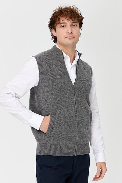 Desen Triko Vestă de lână pentru bărbați afumat - Guler vertical și model diamant