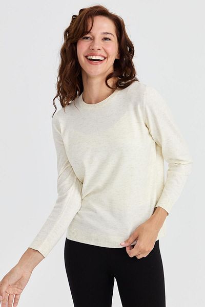 Desen Triko Pulover Angelina Basic de damă cu decolteu triplu Bone