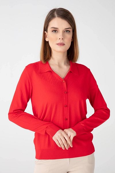Desen Triko Pulover de damă Lycra cu gât polo Coral