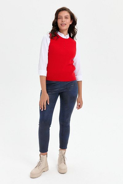 Desen Triko Coral Colored Women's Sweater - Zero Collar, Seamless, Buttoned