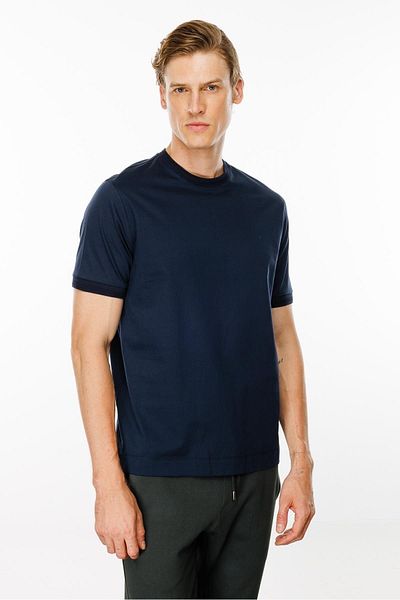 Desen Triko Ανδρικό μπλουζάκι με λαιμόκοψη μπλε Navy Basic βαμβακερό