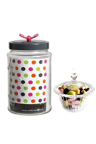 Paşabahçe Takaloğlu Butterfly Glass Jar 1700cc Green/pink Herevin 98555 Sugar Bowl with Lid