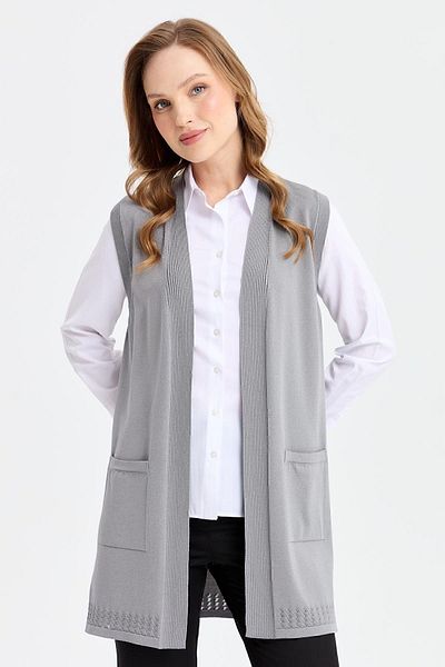 Desen Triko Women's Back and Skirt Openwork Thin Knitwear Vest Smoked
