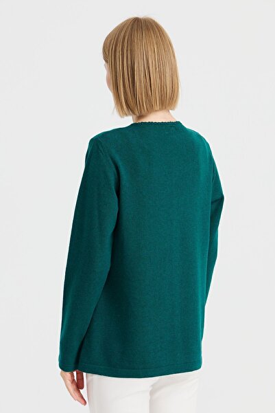 Desen Triko Kadın Sıfır Yaka Kenarı Dantel Işlemeli Yün Hırka K.ö.başı