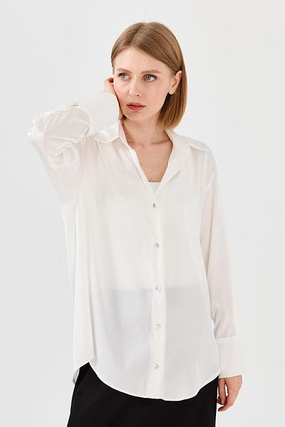 Desen Triko Women's Satin Placket Shirt Ecru