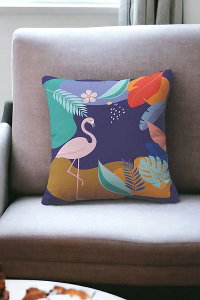 ÖZENEV Decorative Soft Living Room Case 43X43 cm Flamingo Leaf