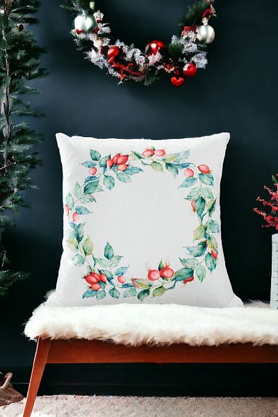 ÖZENEV 43X43 Christmas Throw Pillow Cover White Green Easter Pattern Crown Floral Gift New Year
