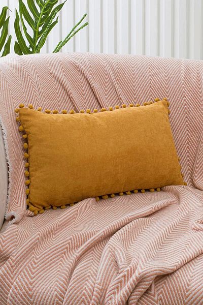 ÖZENEV Mustard Pompom Throw Pillow Cover with Color and Size Options - Decorative Plain Punch Panoroma