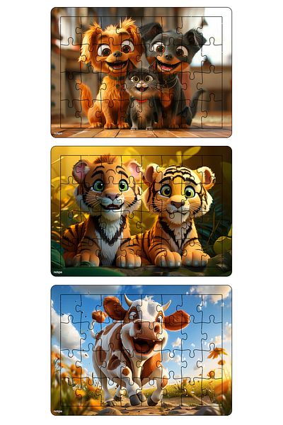 kutuTR 32 Piece Colorful Children's Puzzle Set - Educational and Learning Wooden Set of 3 322