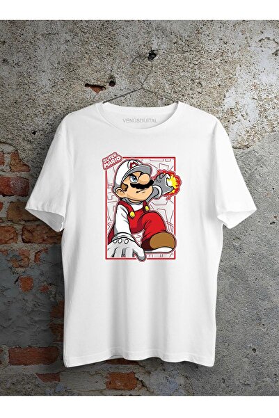 venüsdijital Super Mario Štampano T-shirt okrugla kragna bela unisex majica