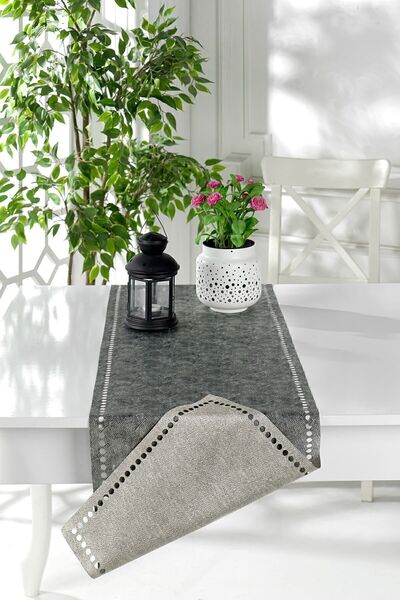ÖZENEV Evine Özen Eliza Runner Amerikan Servis Masa Örtüsü 40x140 Cm Açık Gri