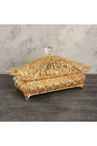 Leila Aynalı Gold Dikdörtgen Şekerlik & Kurabiyelik & Çikolatalık & Lokumluk