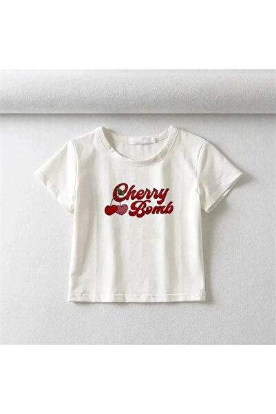Le Savu Cherry Bomb με τύπωμα Λευκό Χρώμα Crop